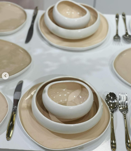 Magichina OpenStock Prix plus bas Haute qualité  Service de table en porcelaine écologique blanc extérieur gris intérieur pour fête - Product Image 4