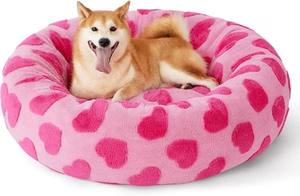 Beruhigendes süßes modernes Plüsch Jacquard Shaggy Ortho pä disches Anti-Rutsch-Donut-Hunde-und Katzen bett mit abnehmbarer Abdeckung, rosa Herzen, groß - Product Image 4