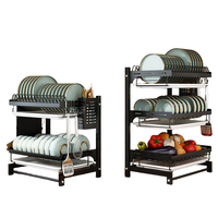 Égouttoir à vaisselle mural à 3 niveaux en acier inoxydable pour évier, assiettes, bols, organisateur de placard de cuisine, support de drainage, outil de rangement