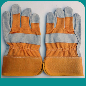 Short Double Layer Cowhide Welding <b>Gloves</b> Yellow Canvas One Size Full Length Work Protection - Product Image 4
