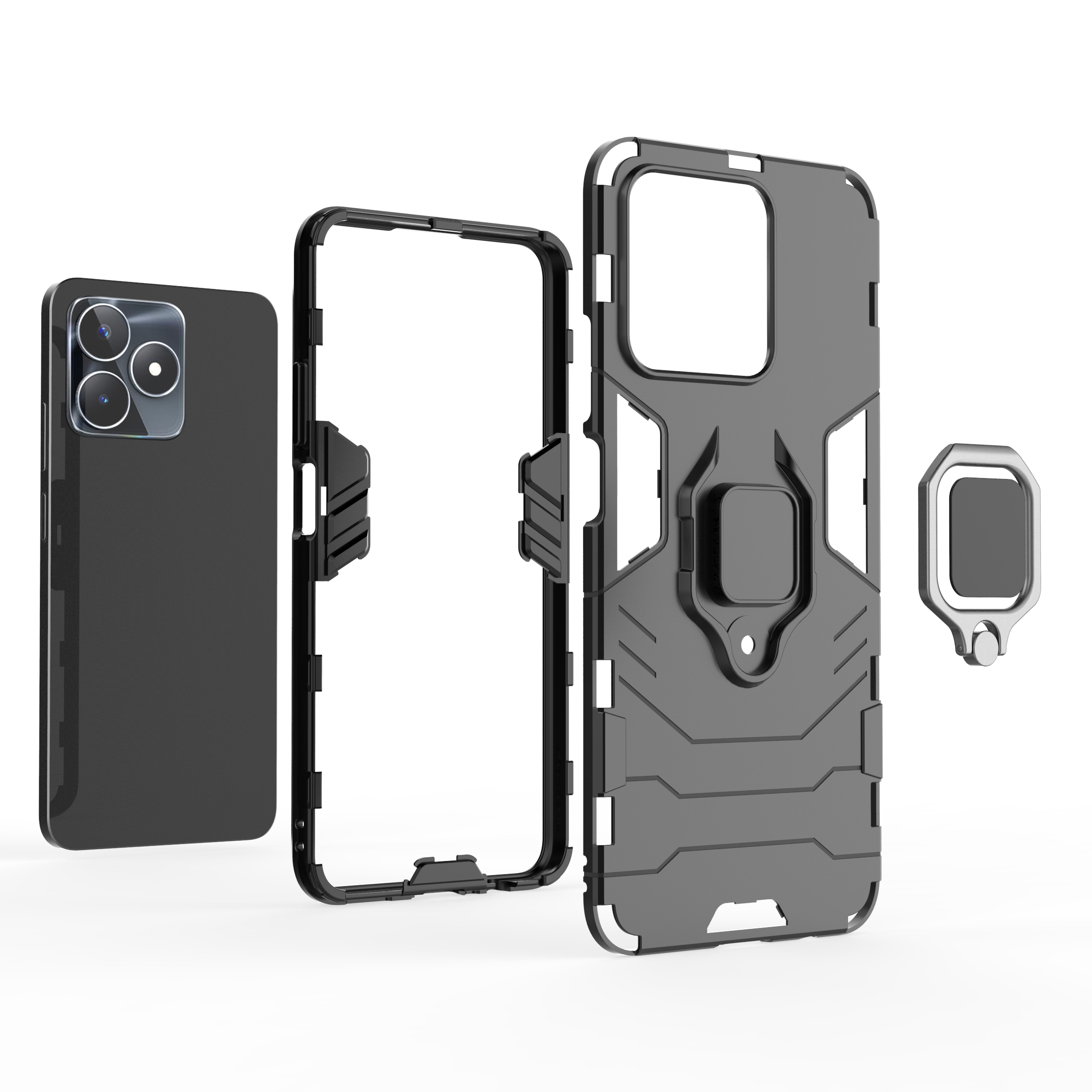 Cover COMAKU Per Realme C53 Con Anello Magnetico 360° E Supporto – Blu Cielo, Protezione Antiurto Grado Militare