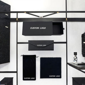 Ensemble de boîtes rectangulaires en PU de luxe avec logo personnalisé pour lunettes de soleil et lunettes de vue, sac d'emballage pour lunettes noir - Product Image 3