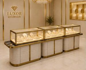 Vitrine de présentation de bijoux rectangulaire en verre, modèle 007, éclairée, pour colliers et bagues, style Art Déco, pour comptoir de vente au détail - Product Image 1