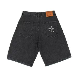 Shorts baggy pour homme, tendance hip-hop, été 2023, de haute qualité, taille mi-haute, fermeture éclair, lavés, noirs, longueur genou, vintage, uni, grande taille - Product Image 2