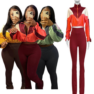 Pantaloni sportivi Casual a vita alta da donna e Set Corp Top in tinta con ombelico in pizzo da donna - Product Image 2