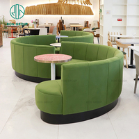Nouvelle arrivée personnalisé vert long demi-cercle velours banc sièges Restaurant canapé cabines pour cafétéria moderne café