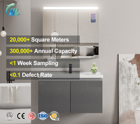 Meuble de salle de bain WJL anti-humidité avec lavabo en céramique, vasque murale, miroir éclairé, meuble-lavabo 80 cm