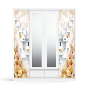 Armoire en acier imprimé avec portes coulissantes miroir et tringle de suspension - Product Image 1
