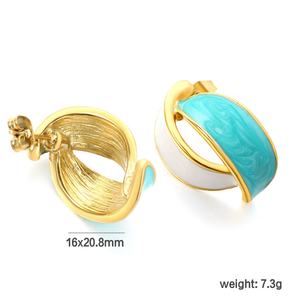 Pendientes de moda al por mayor: Aros con diseño geométrico de circonia, esmalte de goteo de aceite y perlas en forma de gota para mujer - Product Image 3