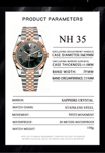 Montre de couple personnalisée, argent-rose, mouvement NH35 / miyota 8215, saphir, 100 m de plongée, montres mécaniques - Product Image 2