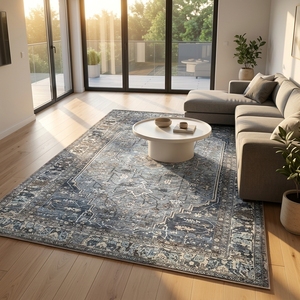 <span class=keywords><strong>Tappeto</strong></span> Geometrico Astratto Retrò in Poliestere a Pelo Corto con Base Antiscivolo e Resistente alle Macchie per Soggiorno e Tavolino da Caffè - Product Image 1