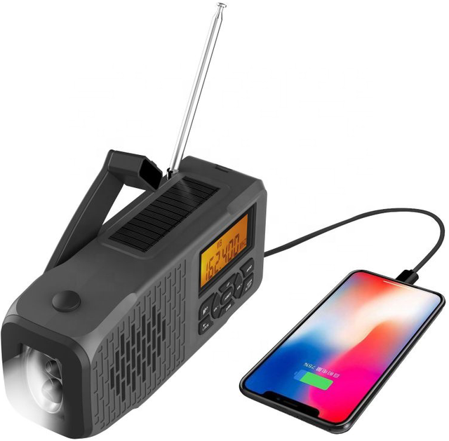 Portable Solar Emergency Radio AM/FM Hand Crank Charger with Flashlight SOS Alert Weather Warning Dynamo Radio