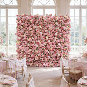 Muro de Plantas Artificiales con Temática de Jungla Enrollable, con Flores Rosas Realistas, para Decoración de Fondo en Bodas y San Valentín - Product Image 3