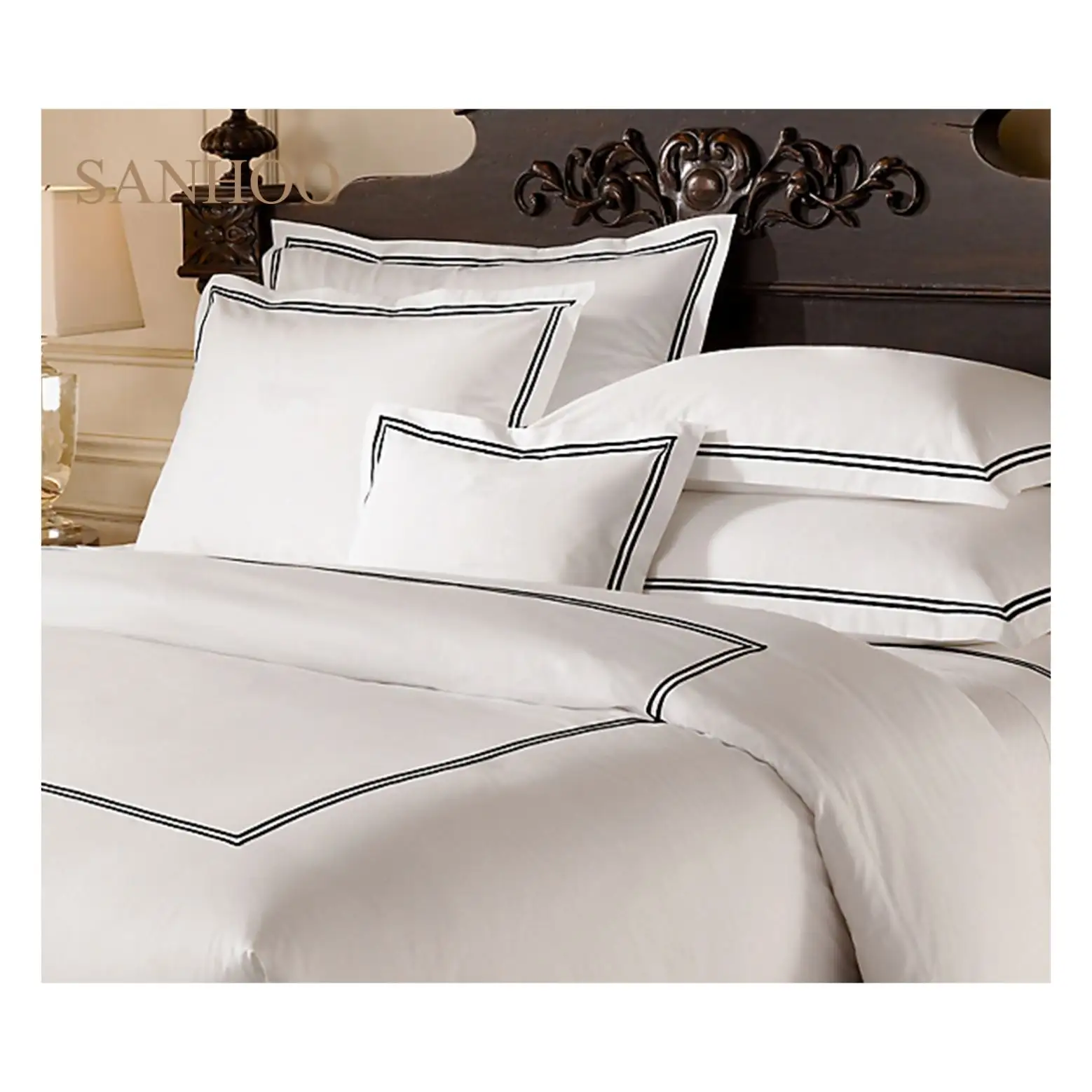 SANHOO หรูหราผ้าฝ้ายห้าดาว100S King ขนาดโรงแรมเต็มรูปแบบผ้าคลุมเตียงผ้าคลุมเตียงวินาทีมือผ้าฝ้าย100%