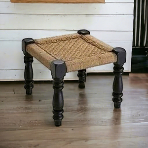 Traditional Style Short Rattan Foot <b>Stools</b> Frame Rope Knitted Wooden Peeda Home Garden Bone Inlay Console Lightweight Stackable - Product Image 1