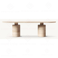 Table en travertin naturel sur mesure, meubles en pierre de marbre de qualité supérieure, table à manger en travertin artisanale avec 2 pieds cylindriques