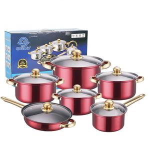 Juego de utensilios de cocina de diseño clásico de acero inoxidable de 12 piezas, tapas de vidrio, <span class=keywords><strong>estufa</strong></span> de <span class=keywords><strong>Gas</strong></span> Compatible con olla de leche, olla para sopa, sartén - Product Image 1
