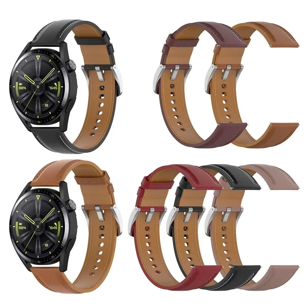 20mm Leather band for Samsung Galaxy watch 4/5/classic/Active 2 46mm/42mm/40mm/44mm for bracelet Amazfit GTS 2/3/mini 22mm strap