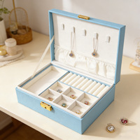 Boîte à bijoux en velours à double couche avec fermoir à verrou, plateau amovible, organisateur de bijoux de style chinois, étui pour bagues, colliers et bracelets