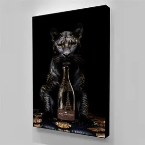 Moderne luxuriöse Black Panther Champagnerposter und Drucke Leinwandmalerei Wandkunst Bild für Zuhause Wohnzimmer Dekor Wandbild