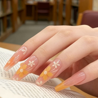 Faux ongles réutilisables en PMMA pour salon, motifs pré-dessinés, forme cercueil, longueur longue, vente en gros, OEM personnalisé, marque privée