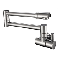 Robinet de cuisine mural moderne en acier inoxydable, bras articulé pliable et extensible, double poignée, eau chaude et froide, usage hôtelier, réglable