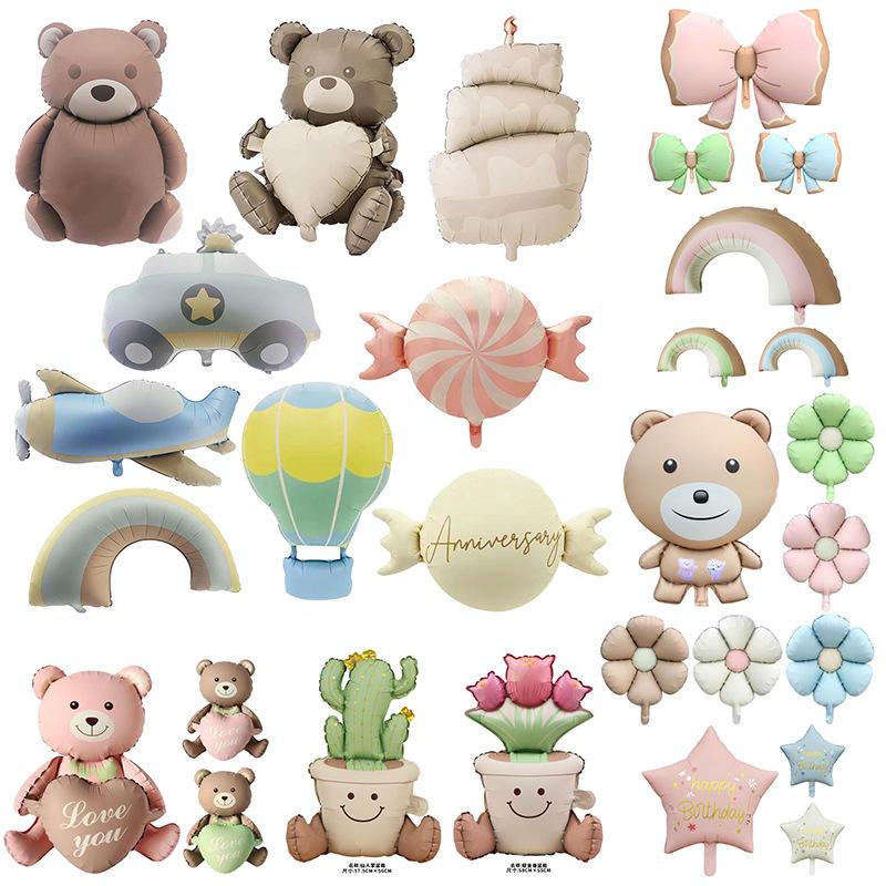 Wholesale Cute Matte Sit Bear Airplane rainbow Aluminum Film Helium Balloon Children's Happy Birthday Decoration Globos