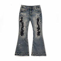 Jeans évasés vintage personnalisés pour hommes, effet délavé, patchwork, graphiques, coupe bootcut, streetwear