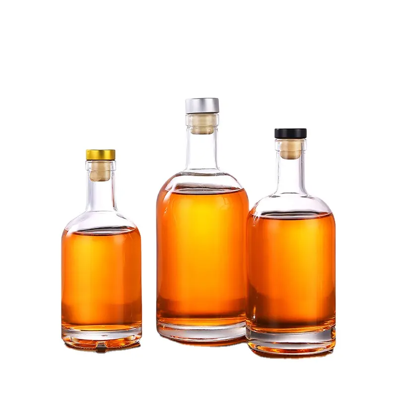 Free Sample Luxury Transparent Frosted Cork Lid Thick Bottom 100ml 200ml 375ml 500ml 750ml Wine Bottle Liquor Glass Bottle Vodka