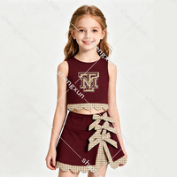 Custom teamlogo meisjes 2-delige outfit, mouwloos cropped tanktop, geruite strikrok set, kinder cheerleading stijl, casual kledingset