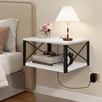 Table de lit flottante en bois avec trous de câble, tête de lit murale à 2 couches, table de nuit suspendue pour chambre à coucher, salle de bain