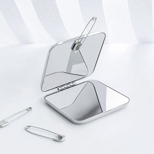1pc Portable Women Stainless Steel Makeup <b>Mirror</b> Hand Pocket Folded-Side Cosmetic Make up <b>Mirror</b> Small Various Shapes - Product Image 2