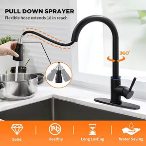 وصل حديثًا حوض أسود غير لامع-صنبور مطبخ من الفولاذ المقاوم للصدأ قابل للسحب بمستشعر لمس LED-حوض نهائي ناعم للفنادق - Product Image 3