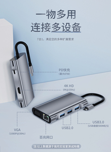 7 trong 1 <span class=keywords><strong>USB</strong></span> C <span class=keywords><strong>HUB</strong></span> Type-C để HD-MI USB3.0 USB2.0 * <span class=keywords><strong>2</strong></span> PD 100W VGA RJ45 cho MacBook - Product Image 3