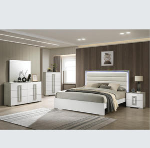 Modern Style 5 Pc Queen Bedroom Set with <b>Convertible</b> LED Headboard Made with Wood in White for Hotel Use - Product Image 1