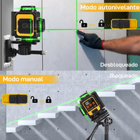 Niveau laser vert 4D professionnel 16 lignes le plus vendu, avec batterie au lithium 18650 longue durée et lignes croisées auto-nivelantes à 360°