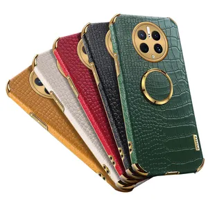 For Huawei Mate 50 Pro 40 30 20 Soft Coque ShockProof Plating Ring Holder Back Cover Luxury Crocodile Texture Leather Phone Case