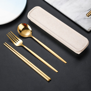 Portable Stainless Steel Cutlery Set Spoon Fork Chopsticks <b>Flatware</b> for Travel Camping Dinnerware Utensil with Box - Product Image 1