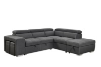 Sofá Seccional con Reposacabezas Ajustable, Sofá Cama Seccional Extensible con Otomana de Almacenamiento y 2 Taburetes, Gris Carbón