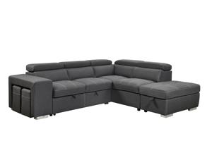 أريكة قطاعية مع مسند رأس قابل للتعديل، أريكة قابلة للتحويل إلى سرير مع مساحة تخزين ومقعدين، لون رمادي فحمي - Product Image 6