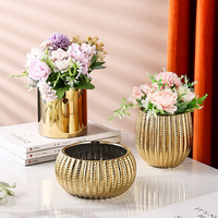 Vase de table Art Déco en céramique transparente électroplaquée or pour arrangement floral, décoration, cadeau pour femme, idéal pour le dropshipping