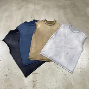 Kaus pria tanpa lengan, Tank top katun lubang Lengan turun rompi Gym kustom polos