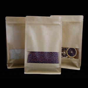 Pas de poignées, fermeture éclair normale, bloc de déchirure, fond plat, pochette/sac en papier kraft marron avec fenêtre - Product Image 5