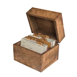 卸売カスタムロゴキッチン木製レシピカードボックス仕切りプラスパネルプロテクターボックス木製ホルダー収納レシピ