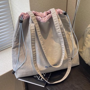 Japanese-style Color-block <strong>Drawstring</strong> Canvas Shoulder <strong>Bag</strong> <strong>Large</strong> Capacity for Students Daily Commute Various Occasions - Product Image 3