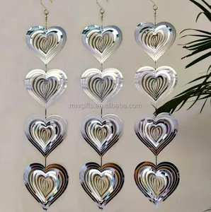 Outdoor Hanging Wind Spinner 3D Heart Stainless Steel Wind Spinner Garden Decoration Hanging Lover Heart Wind Chimes