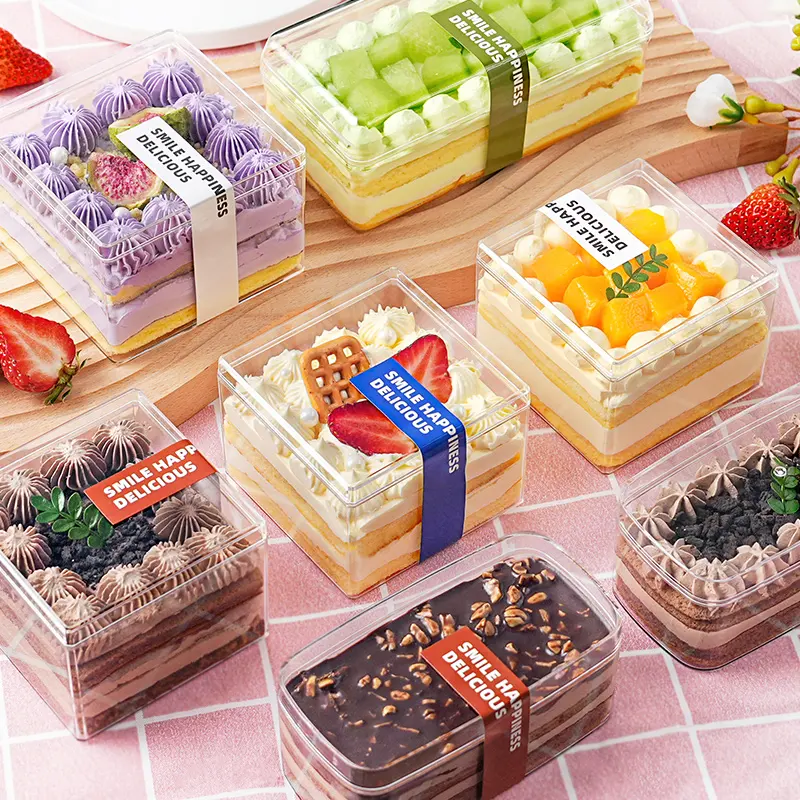Toptan şeffaf Ps plastik tatlı şeker Tiramisu pasta konteyner akrilik kek kutusu