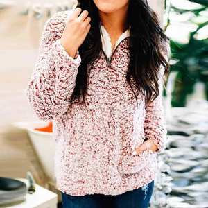 Logo personnalisé sweat chaud en fausse fourrure floue quart Zip <span class=keywords><strong>Polo</strong></span> Teddy Bear poches Pull Sherpa polaire à capuche pour les femmes - Product Image 6