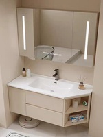 Nouvelle armoire de salle de bain en aluminium spatial - Ensemble d'armoires de salle de bain à angle irrégulier et bord étroit - Armoire de salle de bain murale