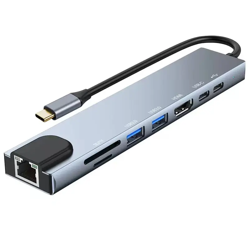 Multiport Aluminiumlegering Hoge Kwaliteit 3 In1 Usb Type C Hub 8 In 1 Type C Naar Pd USB-C Hub Adapter Tf Rj45 Kaart R